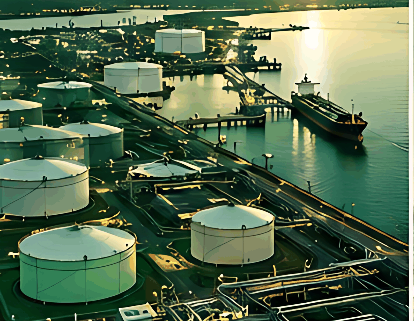Oil terminal and port facilities seen from above